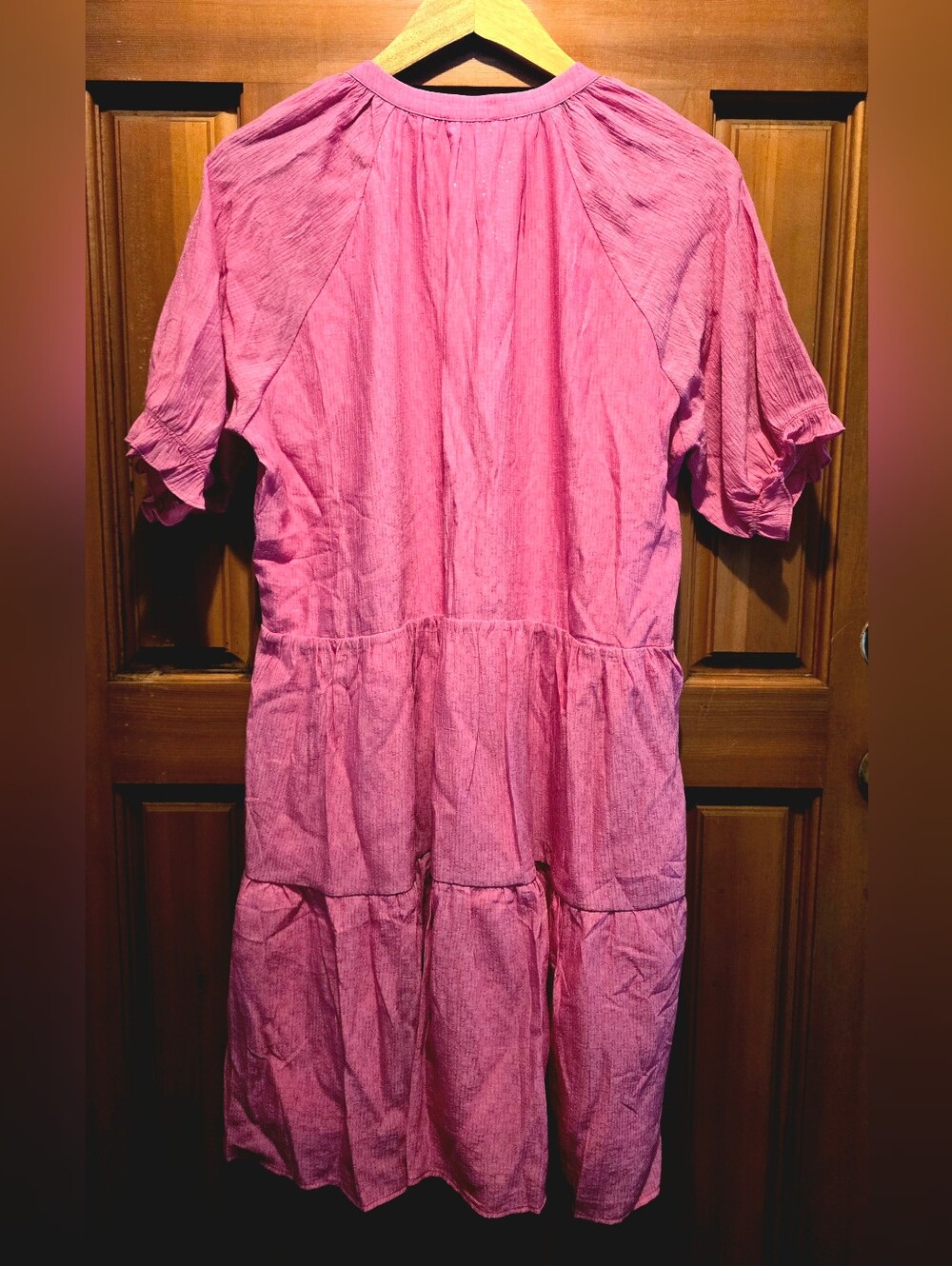 Mystree Hot Pink Tiered Midi Dress with Matching Metallic Pink Thread (Size L) - Picture 5 of 10